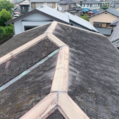 静岡県沼津市　屋根葺き替え工事　スレート屋根→セネター（カラー：ティーク）(1)